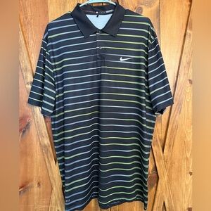 Nike Dri-Fit Tiger Woods Collection Black Lime/Gray Striped Polo, Size L